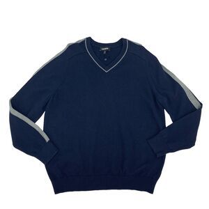 Express Sweater Mens XL Extra Large Indigo Cotton V-Neck Pullover Striped Sleeve